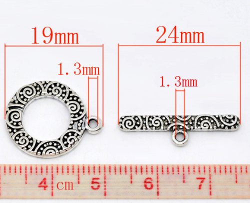 JGFinds Filigree Circle Bracelet Toggle Clasps - 38 Sets of Antiqued Silver Tone for DIY Jewelry Making Supplies