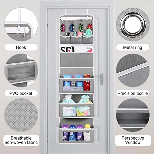 VICTORICH All-IN-ONE Over the Door Organizer, Super Behind the Door Storage Organizer with Door Rack and Large Clear Windows, Wall File Organizer, Hanging Organizer (1 Pack Grey)