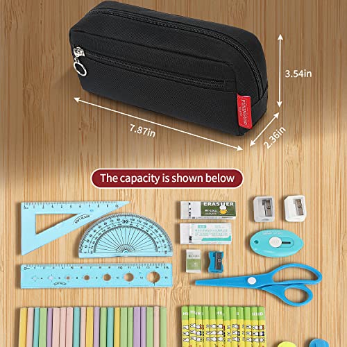 FUXINGYAO Big Capacity Pencil Pen Case Office College School Large Storage Simple Stationery Bag Pouch Holder Box Organizer for Teens Girls Adults Student - Black