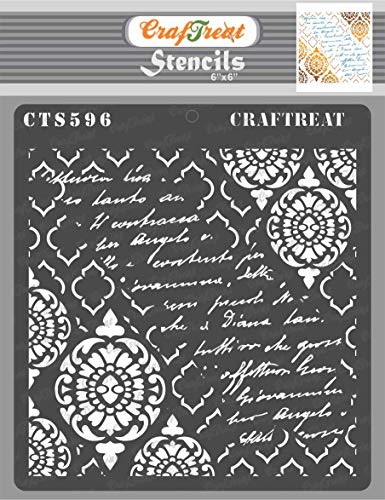 CrafTreat Grunge Stencils for Painting on Wood, Canvas, Paper, Fabric, Floor, Wall and Tile - Grunge Damask - 6x6 Inches - Reusable DIY Craft Stencils for Mixed Media Art - Grunge Texture Stencils