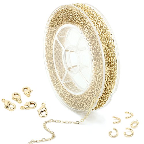 33 Feet Dainty Gold Plated Solid Brass Cable Chain Link Bulk for Jewelry Making (2mm)