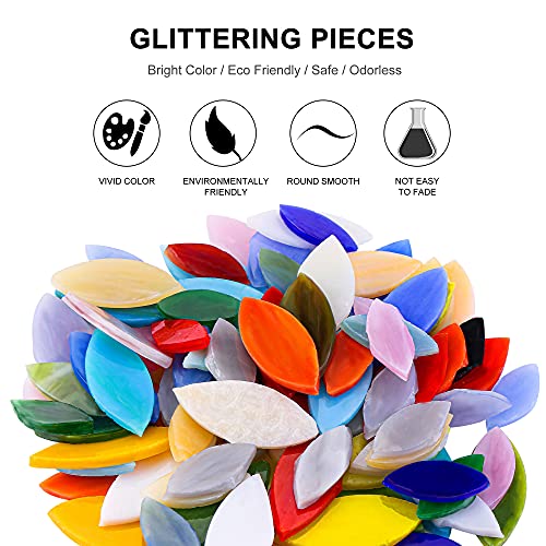 Yoption 100 Pieces Petal Mosaic Tiles, Hand-Cut Stained Glass Flower Leaves Tiles for Art Craft and Home Decorations
