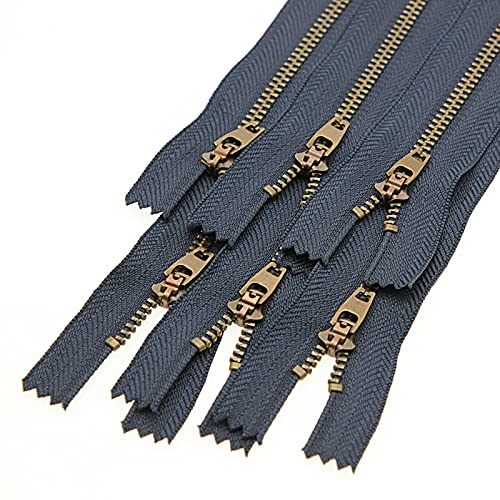 Leekayer 5# Metal Zipper for Jeans Antique Brass Zipper Jeans Zipper 4 Inch Close End Zippers for Sewing Bag Crafts Purse 4" Navy Zipper Tape Bulk 6pcs