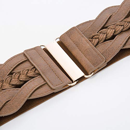 GRACE KARIN Womens Leather Belts for Dresses Wide Stretch 1950s Cinch Belts Sepia Large