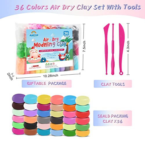 Modeling Clay Kit, 36 Colors Air Dry Clay for Kids, Magic Foam DIY Clay with 3 Sculpting Tools, Ultra Light & Soft Clay, Safe & Non-Toxic & No Baking, Art Crafts Gift for Children by AORZOV