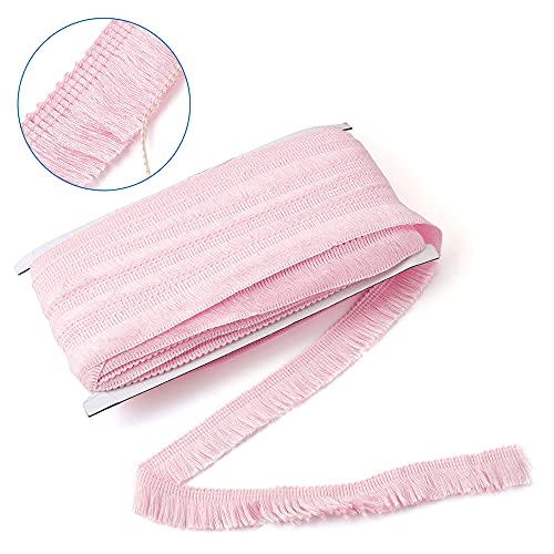 MegaPet Pink Polyester Fringe Tassel Lace Trim 1 Inch x 27 Yards Chainette Fringe Fibre Trim Ribbons for Sewing Quilting Lampshade Curtain Decoration