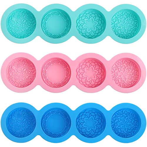 Hedume 3 Pack Silicone Soap Molds, 4-Cavity Different Flower Shapes Silicone Baking Mold, Handmade Soap Molds, Nonstick & BPA Free, Perfect for Soap Making, Handmade Cake Chocolate Biscuit