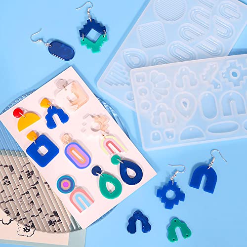 2 Set of Earrings Silicone Resin Mold Lots Shaped Epoxy Silicone Casting Molds for Jewelry Pendant Necklace Ornament,3D DIY Making Women Earrings Decor Crafts