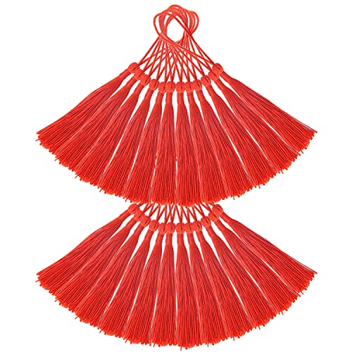 EKIND Silky Floss Tassels, 13cm/5 Inch Silky Handmade Soft Craft Mini Tassels for Jewelry Making, Souvenir, Bookmarks, DIY Craft Accessory (25PCS, Red)