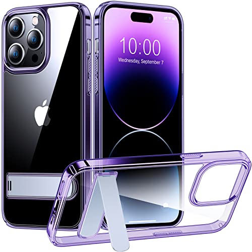 Simtect Purple Clear for iPhone 14 Pro Max Case, [Not Yellowing] [3 Stand Way][14FT Military Drop Protection]Protective Slim Kickstand Shockproof Phone Case for iPhone 14 Pro Max 6.7 inch 2022, Purple