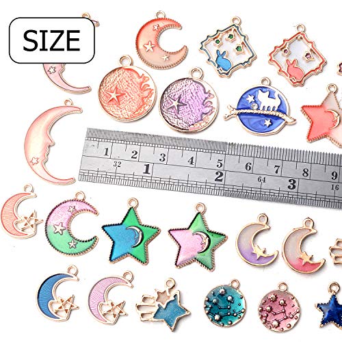 Aylifu 60pcs Mixed Enamel Heart Moon Star Charms Celestial Charm Jewelry Charms Pendants DIY for Earrings Necklace Bracelet Jewelry Making and Crafting, 3 Colors