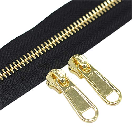 YaHoGa #5 Metal Zippers by The Yard Bulk 4 Yards + 10 pcs Sliders for Bags DIY Sewing Tailor Crafts, Without Stops (Gold Teeth)