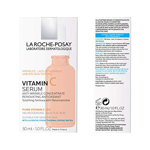 La Roche-Posay Pure Vitamin C Face Serum with Salicylic Acid, Anti Aging Face Serum for Wrinkles & Uneven Skin Texture to Visibly Brighten & Enhance Radiance, Suitable for Sensitive Skin