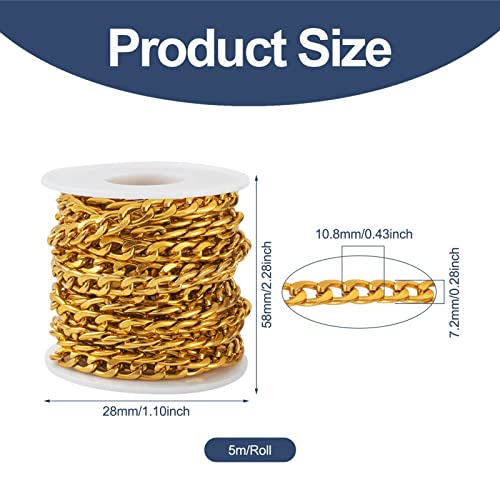 Pandahall 16.4 Feet Aluminum Curb Chains 10.8x7.2x2mm Golden Twisted Cross Cable Links Chains Unwelded with Spool for DIY Necklace Bracelet Jewelry Making