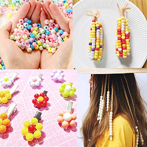Pony Beads(1200Pcs 6x9mm) Hair Beads,Pony Beads Bulk,Beads for Bracelets Making,Beads for Hair Braids (1200 Macaroon)