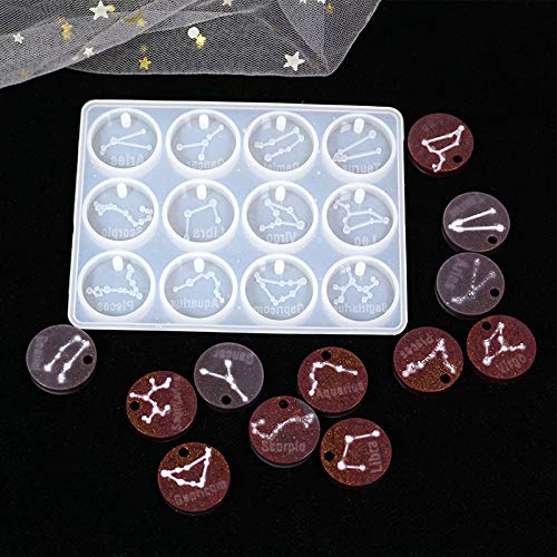 Szecl Silicone Mold Constellation Pendant for Jewelry Making, 12 Constellation Necklace Pendant Resin Mold Discs Pendant Epoxy Resin Mold Hanging Ornaments DIY Handmade Craft Jewelry Making Tool