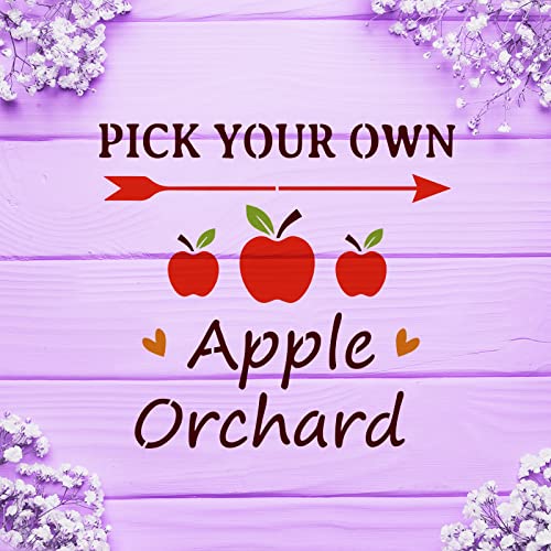 FINGERINSPIRE 9Pcs Apple Drawing Stencil 11.8x11.8 inch Farm Apple Harvest Painting Template Apple Fruit DIY Craft Reusable Stencil Farm Apple Orchard Stencil for Painting on Wood, Wall, Fabric