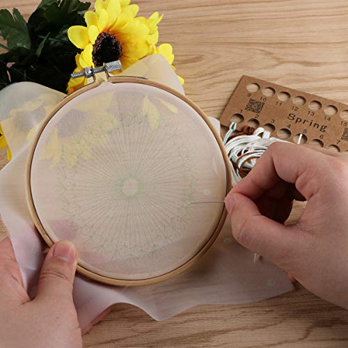 BENBO Embroidery Kits for Beginners with Pattern, Dandelion Hand Embroidery Cross Stitch Needlepoint Crafts with Color Pattern Cloth, 15cm Bamboo Embroidery Hoop, Color Threads and Tools Kit