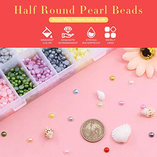 Hilitchi 2880Pcs 6mm Flat Back Half Round Artificial Pearl Beads for Craft DIY Phone Nail Art Making