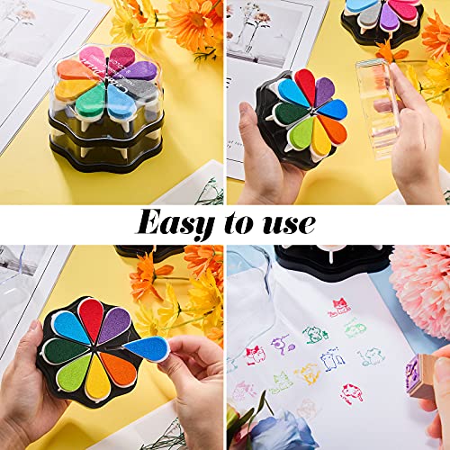 2 Boxes Stamp Ink Pad Petal Shape Craft Ink Pad Rubber Stamps DIY Stamp Finger Craft Ink Pads Rainbow Embossing Ink Pad for Kids Card Making, Schedule, Scrapbook, Painting, Diary (Classic Colors)