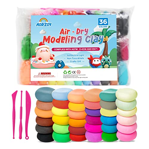 Modeling Clay Kit, 36 Colors Air Dry Clay for Kids, Magic Foam DIY Clay with 3 Sculpting Tools, Ultra Light & Soft Clay, Safe & Non-Toxic & No Baking, Art Crafts Gift for Children by AORZOV