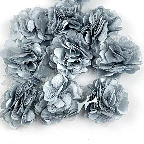Worlds 10pc Boutique Lace Chiffon Fabric Flower Mesh Flowers 2" Inch (Grey)