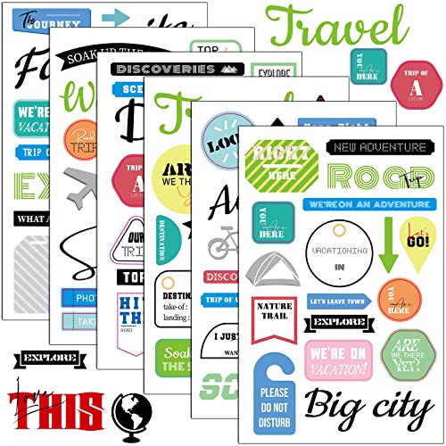 30 Sheet Scrapbooking Sticker Decals 500 Pieces Happy Family Friend Theme Waterproof Sticker Multi Style Vinyl Stickers Scrapbooking Embellishment Decor for Family Art Project (Travel Theme)