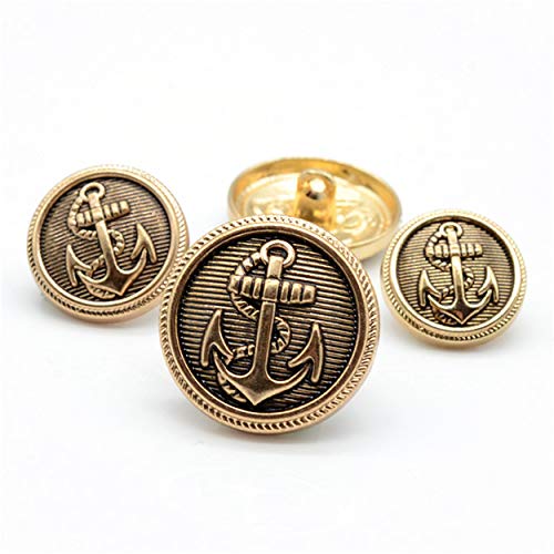 11 Pieces Metal Gold Button Set - Naval Anchor Crest for Blazer, Suits, Sport Coat, Uniform, Jacket, Costumes