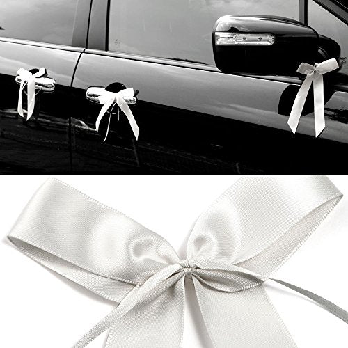 FQTANJU 30 pcs Delicate Wedding Pew End Bowknots Ribbon Bows Cars Chairs Decorations. (white)