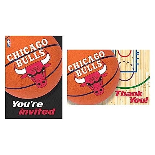 Chicago Bulls NBA Invitation & Thank You Cards (3.88" x 5.63") - Premium Multicolor Cardstock & Eye-catching Designs, Perfect For Game Day Celebrations & Themed Parties - Pack Of 16