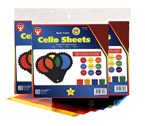 Hygloss Products Cello Sheets - Great for Arts, Crafts, DIY Projects, Classroom Activities, Gift Wrapping and More - 12 x 12 Inches - 4 Colors, 36 of Each - 144 Pack