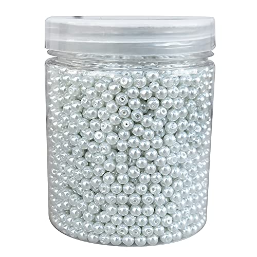 INSPIRELLE About 2800pcs 4mm White Glass Pearl Round Loose Spacer Beads for DIY Craft Necklaces Bracelets Jewelry Making