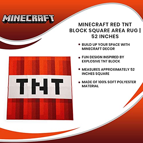 Minecraft Red TNT Block Square Area Rug | Official Video Game Collectible | Indoor Floor Mat, Rugs For Living Room and Bedroom | Home Decor For Kids Room, Playroom | 52 x 52 Inches