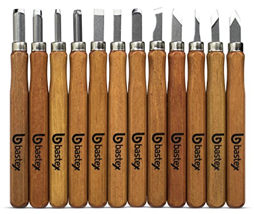 Bastex Carbon Steel Wood Carving Chisel Set for Kids and Beginners. Knives for Woodworking and Engraving. Equipped with Easy to Use Wood Handles.