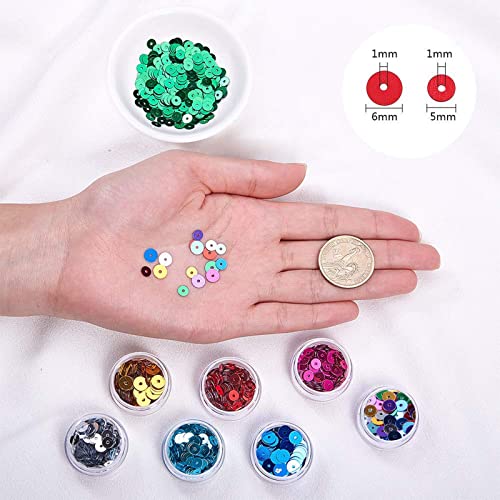 OLYCRAFT 16 Boxes 5mm & 6mm Flat Sequin Paillettes Metallic Loose Sequins for Jewelry Making, Embroidery, Crafts, and Embellishment - 8 Colors