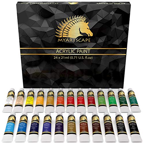 Acrylic Paint Set - 24 x 21ml Tubes - Lightfast - Heavy Body - Great Tinting Strength - High Viscosity - Professional Grade - Artist Quality Painting Supplies - Premium Paints by MyArtscape