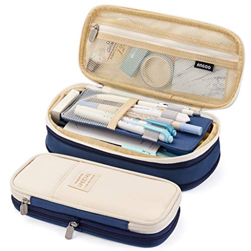 EASTHILL Big Capacity Pencil Pen Case Office College School Large Storage High Capacity Bag Pouch Holder Box Organizer Blue