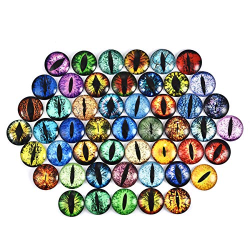 DROLE 100Pcs 12mm Assorted Eye Covered Cabochons Flatback Cabs Animal Doll Evil Eye Cabochon for DIY Crafts Jewelry Making