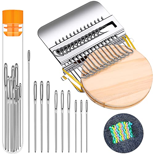 Darning Mini Loom Machine 14 Hooks Small Speedweve Weaving Loom and 9 Yarn Knitting Needles Small Weaving Loom Kit Hand DIY Craft Weaving Repair Tool for Jeans, Socks Clothes (Classic Color)