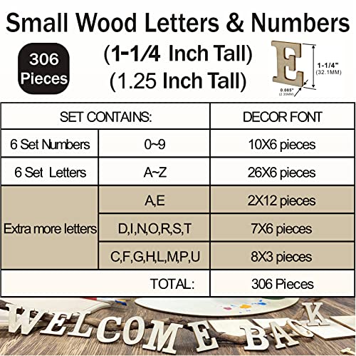 306 Pieces 1-1/4 Inch(1.25") Small Unfinished Wooden Letters and Wooden Numbers Decorative Font Alphabet Letters for Scrapbooking DIY Crafts Homemade Project