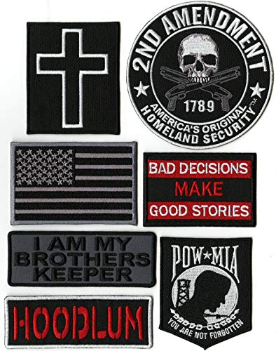 16pc. Pow Mia Patch Set | Religious Cross Patriotic Military Vet Small Motorcycle Jacket Patches | FTW 2nd Amendment Don’t Tread John 3:16 Rocker Hoodlum Tattooed & Employed Embroidered Iron On