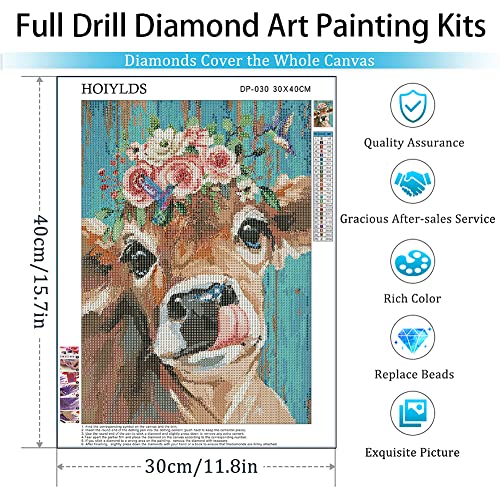 Cow Diamond Art Painting Kits for Adults - Round Full Drill Diamond Dots Paintings for Beginners, 5D Paint with Diamonds Pictures Gem Art Painting Kits DIY Adult Crafts Diamond Art Project Kits