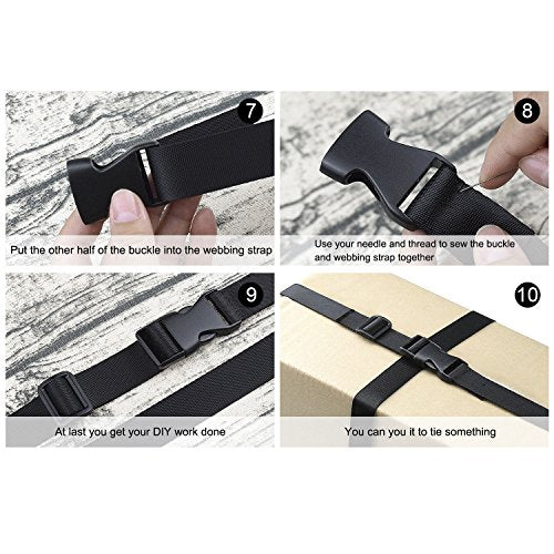 BTNOW 15 Set Plastic 1 Inch Flat Side Release Buckles and Tri-Glide Slides with 1 Roll 5 Yards Nylon Webbing Straps for DIY Making Luggage Strap, Pet Collar, Backpack Repairing