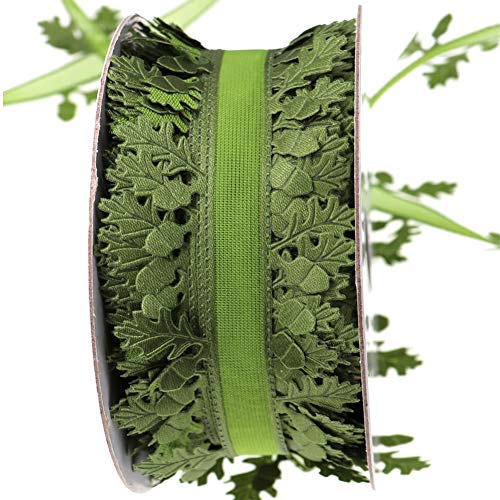 Green Leaves Leaf Trim Ribbon 22Yards Satin Ribbon for DIY Craft Garland Wreath Party Wedding Gift Wrapping Home Decoration