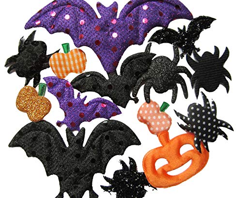 YYCRAFT Assorted 50pcs Halloween Padded Applique Patches for Sewing,Bat Spider Pumpkin Appliques for Craft Embellishment and Halloween Party Decoration