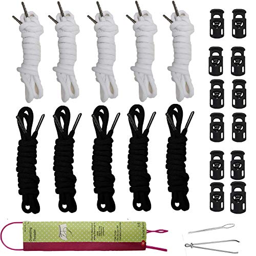 Joycoco 12 Pack Replacement Drawstrings for Sweatpants Shorts Hoodies with Drawstring Threaders and Plastic Cord Locks Drawstrings for Jackets Swim Trunks Shoe Laces Tote Bags 51" Long (15-pack)