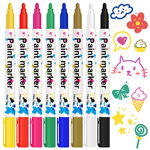 Vitoler Paint Marker Pens - 8 Colors Oil Based Permanent Paint Markers, Medium Tip, Quick Dry and Waterproof Assorted Color Paint Markers for Metal,Wood,Fabric,Plastic,Rock,Stone,Mugs,Canvas,Glass