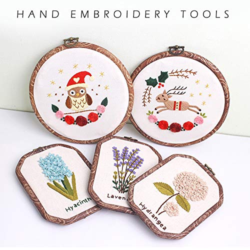 MWELLEWM 4 Pcs/Set Embroidery Hoops Imitated Wood Plastic Display Frame Reusable Circle Oval Rectangular Octagonal Cross Stitch Hoop Ring for Art Craft Sewing and Hanging Ornaments Home Decor