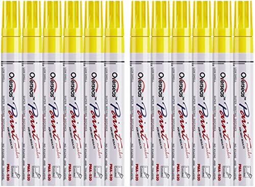 Lesun Yellow Paint Pens Paint Markers, 12 Pack Waterproof Oil-Based Paint Pen Set Quick Dry and Permanent, Markers for Rock Painting, Stone, Ceramic, Wood, Fabric, Plastic, Canvas, Glass, Mugs, Tires