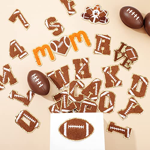 40 Pcs Football Embroidered Iron On Patches Dark Brown Chenille Letters Sew On Embroidered Applique Decoration Patches Glitter Chenille Numbers Patches for DIY Clothing Repair Decoration